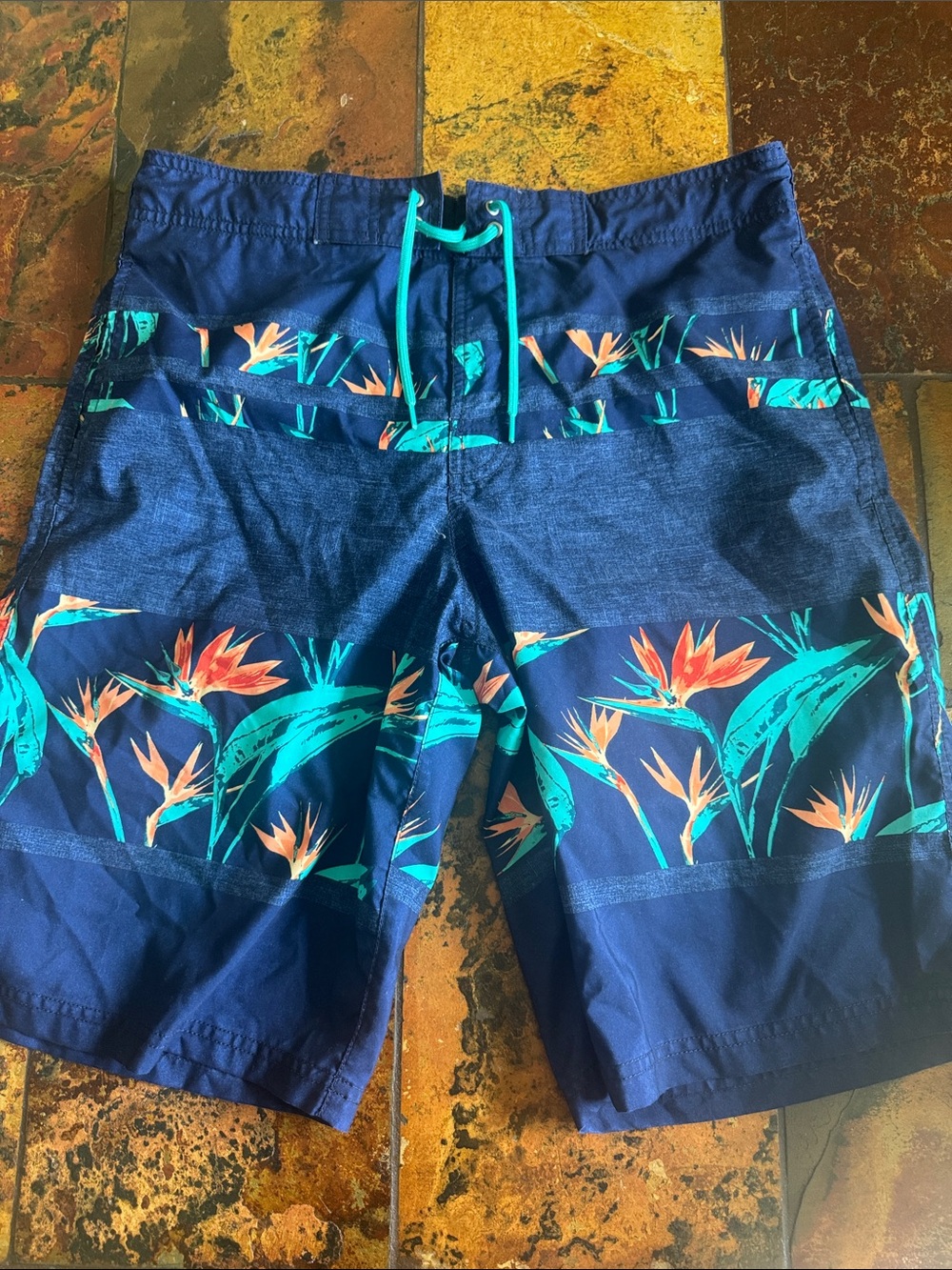 Men's Navy Floral Swim Trunks (951)
